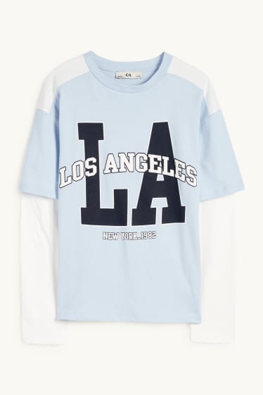 Enfants filles - Los Angeles - haut à manches longues - look 2-en-1 - bleu clair