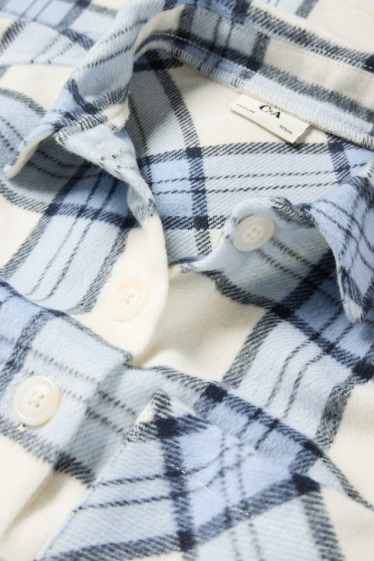 Enfants filles - Chemise en flanelle - à carreaux - blanc / bleu clair