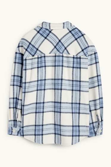 Enfants filles - Chemise en flanelle - à carreaux - blanc / bleu clair