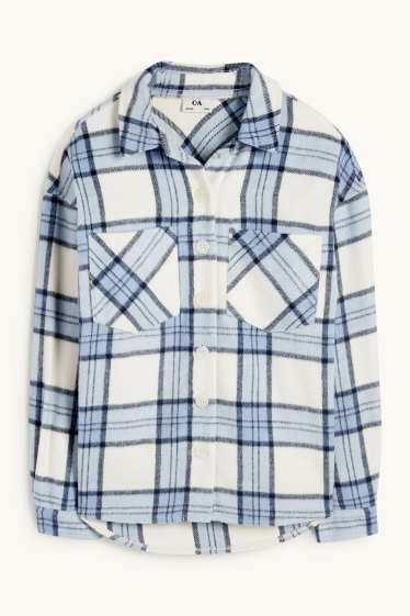 Enfants filles - Chemise en flanelle - à carreaux - blanc / bleu clair