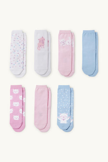 Kinder Mädchen - Multipack 7er - Katze - Socken mit Motiv - rosa