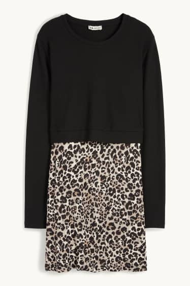 Dames - Voedingssweatshirt - 2-in-1-look - luipaardprint - zwart / beige