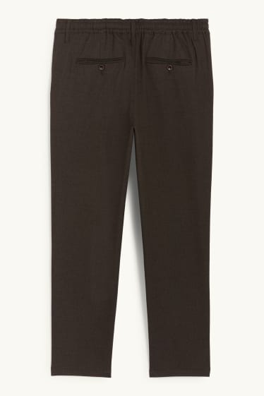 Men - Chinos - tapered fit - textured - dark brown