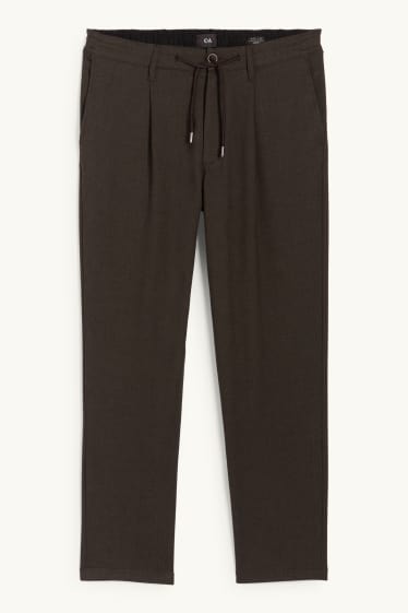 Men - Chinos - tapered fit - textured - dark brown