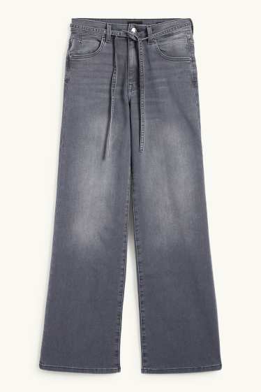 Women - Wide leg jeans - mid-rise waist - denim-gray
