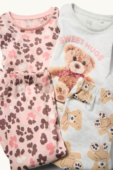 Enfants filles - Lot de 2 - peluche - pyjamas - 4 pièces - gris / rose