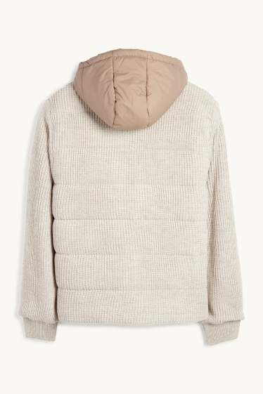Men - Quilted jacket with hood - light beige