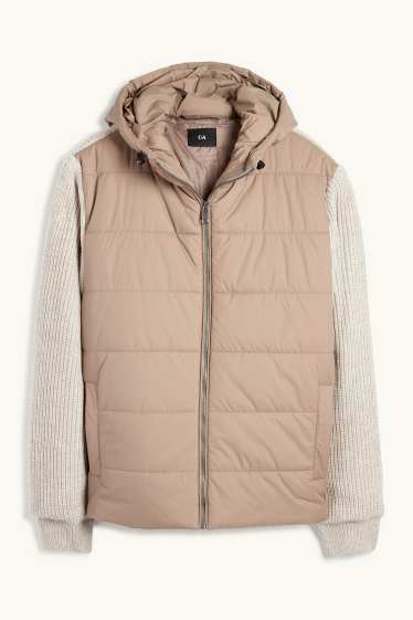 Men - Quilted jacket with hood - light beige
