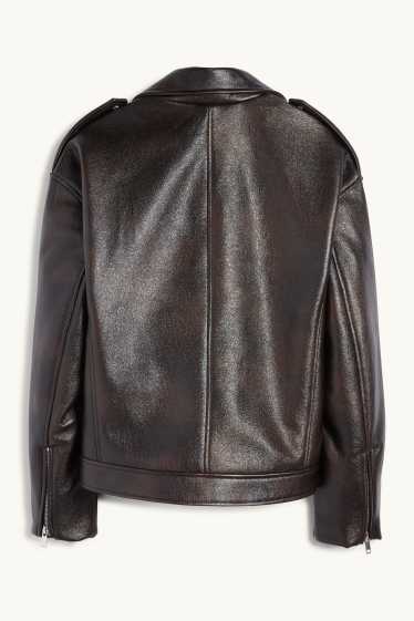 Dona - Caçadora biker - pell sintètica - marró fosc