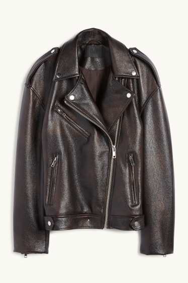 Dona - Caçadora biker - pell sintètica - marró fosc