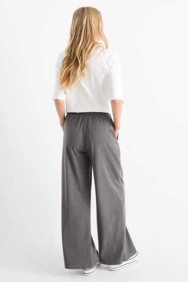 Women - Cloth trousers - mid-rise waist - wide leg - dark gray