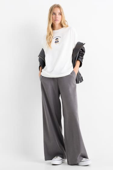Women - Cloth trousers - mid-rise waist - wide leg - dark gray