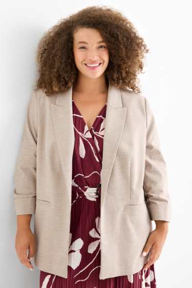 Femmes - Blazer long - regular fit - finition texturée - beige