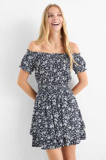 Women - Fit & flare dress - floral - dark blue
