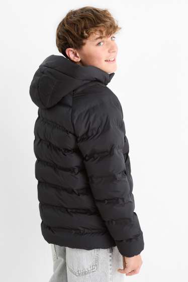 Kinder Jungen - Steppjacke mit Kapuze - wasserabweisend - schwarz