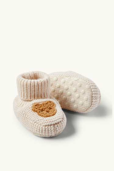 Unisex - Bärchen - Baby-Krabbelschuhe - hellbeige