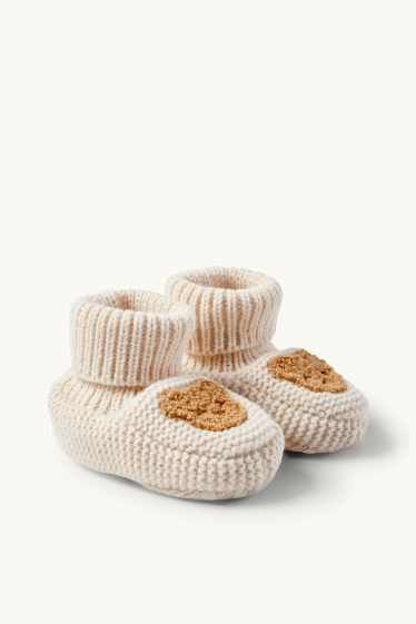 Unisex - Bärchen - Baby-Krabbelschuhe - hellbeige