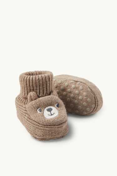 Unisex - Teddy bear - baby booties - brown