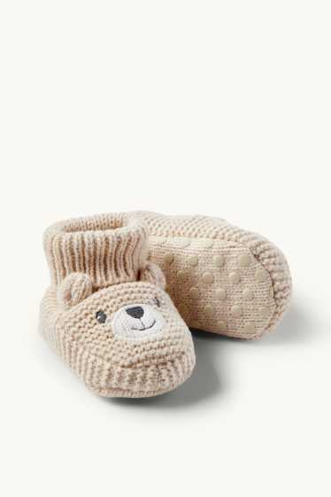 Unisexe - Ourson - chaussons pour bébé - beige clair