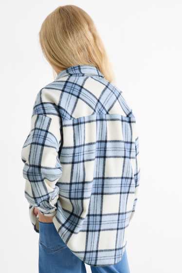Enfants filles - Chemise en flanelle - à carreaux - blanc / bleu clair
