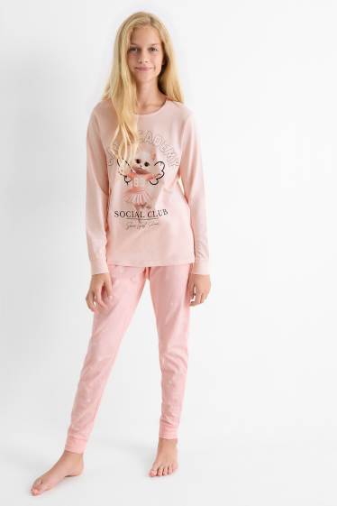 Niñas - Gatita bailarina - pijama - 2 prendas - rosa