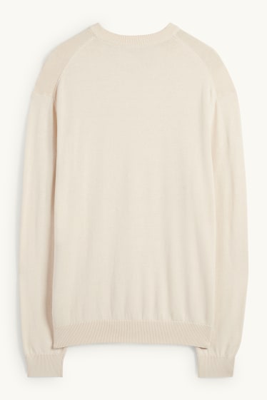 Bărbați - Pulover din tricot fin - alb-crem