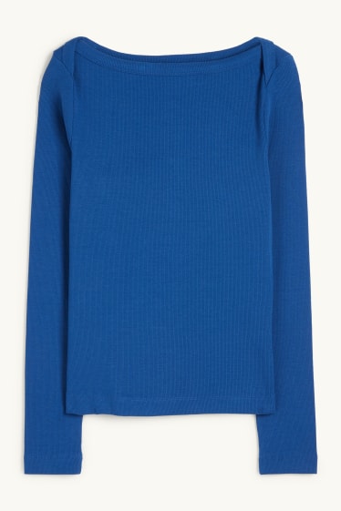 Femmes - Haut à manches longues - slim fit - finition côtelée - bleu