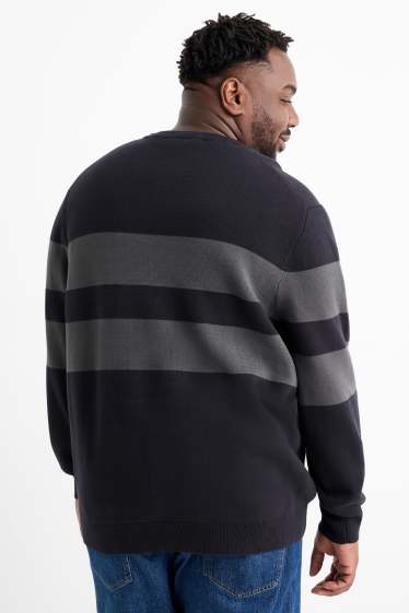 Bărbați - Pulover - cu dungi - structurat - albastru închis