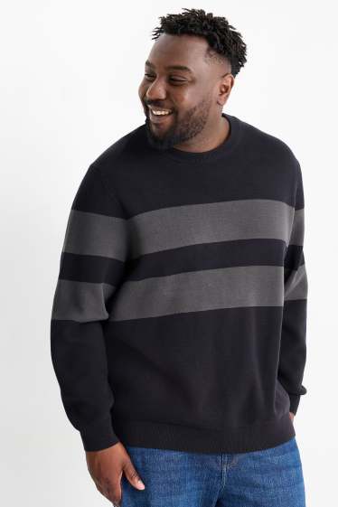 Bărbați - Pulover - cu dungi - structurat - albastru închis