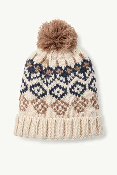 Baby Boys - Baby pom-pom hat - patterned - beige