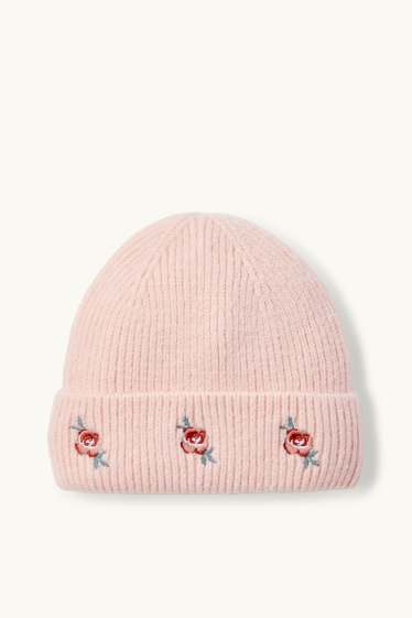 Baby Mädchen - Rose - Baby-Strickmütze - gerippt - rosa