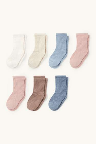 Bebeluși - fete - Multipack 7 perechi - șosete bebeluși - reiate - albastru / bej