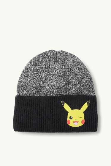 Kinder Buben - Pokémon - Pikachu - Strickmütze - gerippt - schwarz
