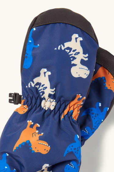 Děti - chlapci - Motivy dinosaurů - lyžařské rukavice - tmavomodrá