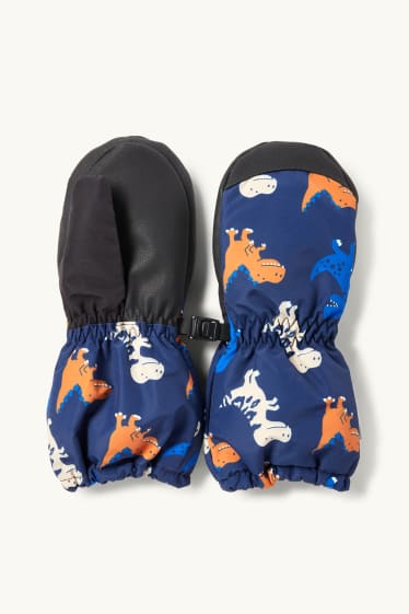 Děti - chlapci - Motivy dinosaurů - lyžařské rukavice - tmavomodrá