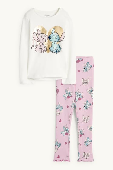 Enfants filles - Lilo & Stitch - pyjama - 2 pièces - blanc / rose
