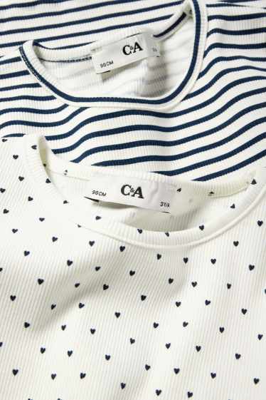 Kinderen: meisjes - Set van 2 - longsleeve - geribd - crème wit