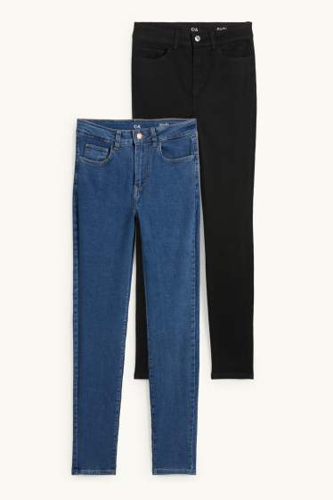 Kobiety - Wielopak, 2 pary - jegging jeans - wysoki stan - niebieski / czarny