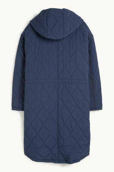 Women - Quilted coat with hood - dark blue