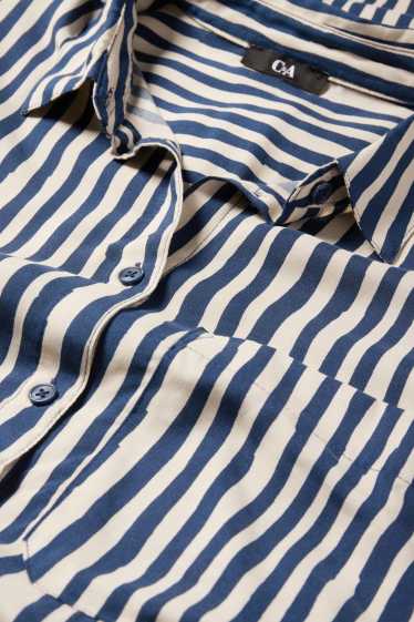 Dames - Blousejurk van viscose - gestreept - blauw / beige