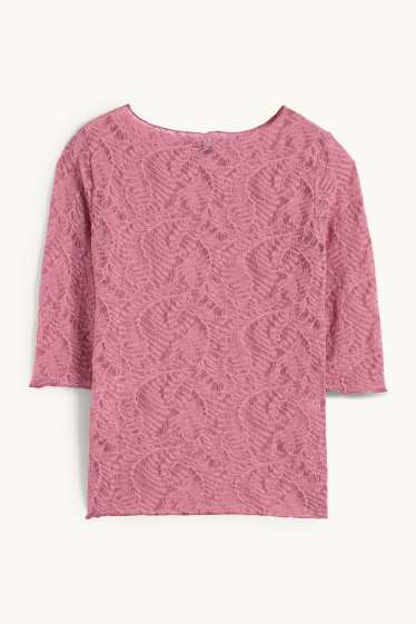 Dames - Longsleeve - met structuur - donker rose