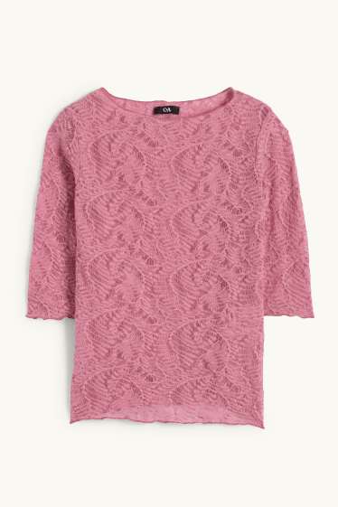 Dames - Longsleeve - met structuur - donker rose