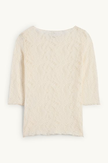 Dames - Longsleeve - met structuur - crème wit