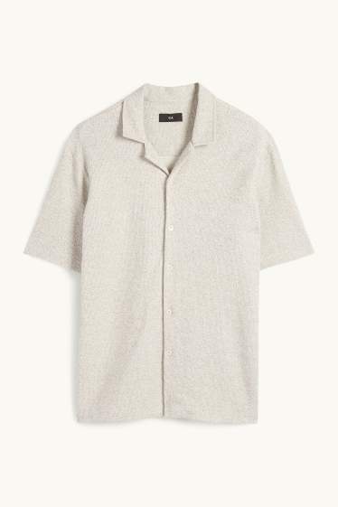 Bărbați - Cămașă tricotată - regular fit - guler cu rever - bej