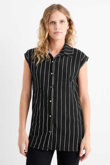 Dames - Blousetop - gestreept - met structuur - zwart