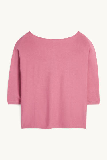 Femei - Pulover din tricot fin - roz