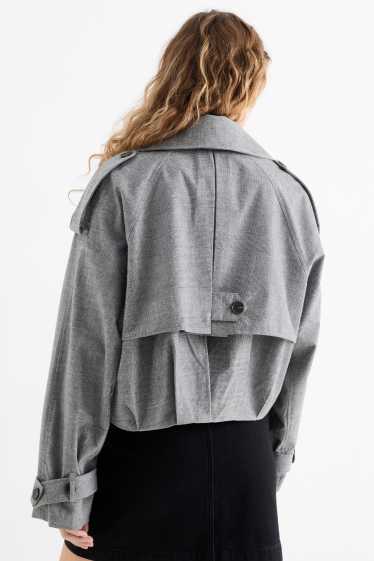 Dames - Korte trenchcoat - geruit - grijs