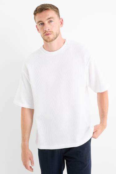 Hommes - T-shirt - oversize - côtelé - blanc