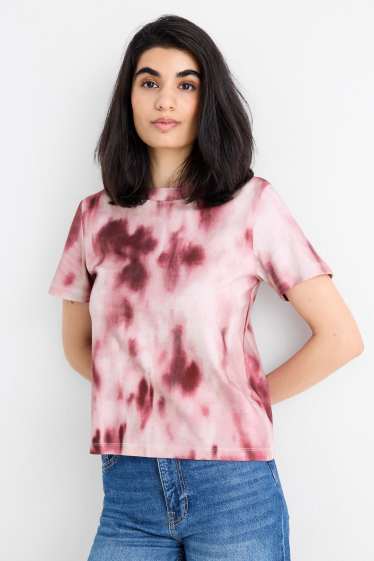 Damen - T-Shirt - Slim Fit - gemustert - pink / rosa