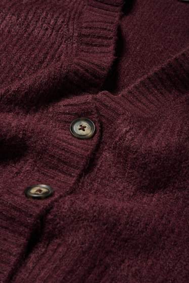 Damen - Strickjacke - gerippt - bordeaux